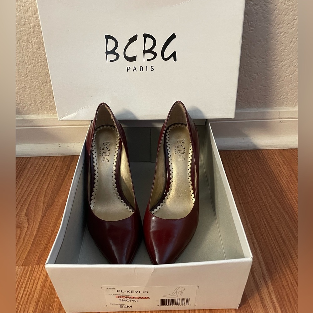 BCBG Paris Bordeaux Patent Leather Heels